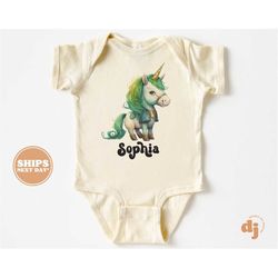 baby onesie - personalized green unicorn st patricks day shirts & bodysuit - st patricks day natural onesie  5516