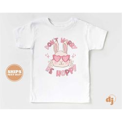 kids easter shirt - don't worry be hoppy kids retro tshirt - easter retro natural infant, toddler & youth tee 5530