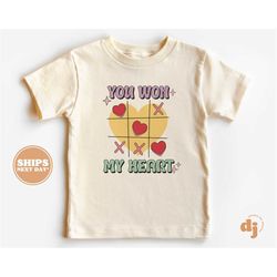 kids valentines day shirt - you won my heart kids retro tshirt - retro natural infant, toddler & youth tee 5497