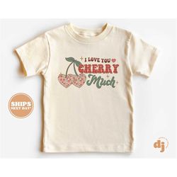 kids valentines day shirt - i love you cherry much kids retro tshirt - retro natural infant, toddler & youth tee 5492
