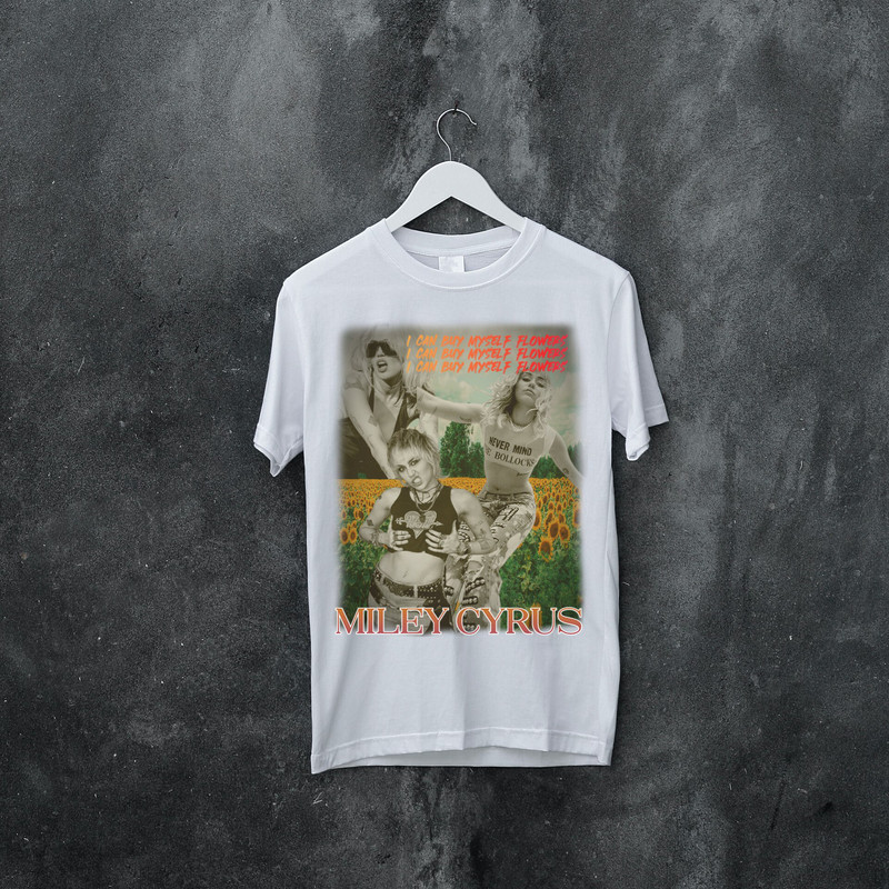 Miley Cyrus Flowers Vintage Style Bootleg Graphic Tee, Miley Cyrus Vintage 90s Tee Inspired Unisex Heavy Cotton - 4.jpg