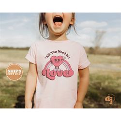 kids valentines day shirt - all you need is love kids retro tshirt - retro natural infant, toddler & youth tee 5489