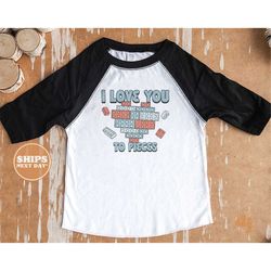 kids valentines day shirt - i love you to pieces kids retro tshirt - retro natural infant, toddler & youth tee 5488