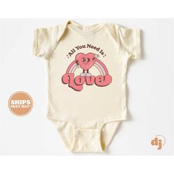 baby onesie - all you need is love valentines day bodysuit - baby retro valentines natural onesie 5489