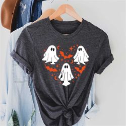 ghost shirt, spooky season shirt, kids halloween shirt, bat shirt, love halloween shirt, creepy ghost in heart shirt, fu