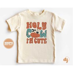 toddler t-shirt - holy cow i'm cute kids retro tshirt - retro natural infant, toddler & youth tee 5473