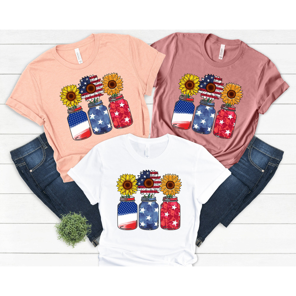 America Sunflower Shirt, USA Flag Flower Shirt, Gift For American, 4th Of July Flag Graphic tee, Freedom Shirt - 1.jpg