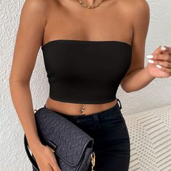 Solid Tube Top Sexy Sleeveless Stretchy Top Women's Clothing