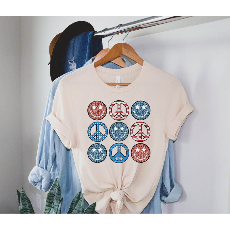 Boho USA Smiley Face Shirt, American smile face peace symbol tee, 4th of July shirt, Patriotic Shirt, Fourth of July Shirt, America Shirt - 1.jpg