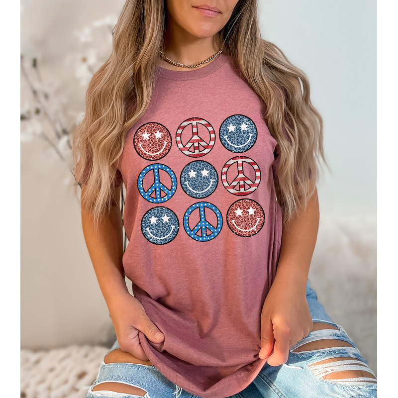 Boho USA Smiley Face Shirt, American smile face peace symbol tee, 4th of July shirt, Patriotic Shirt, Fourth of July Shirt, America Shirt - 2.jpg