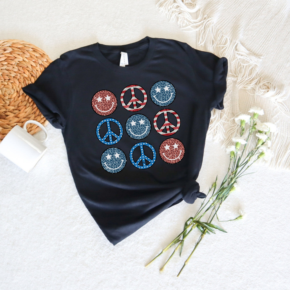 Boho USA Smiley Face Shirt, American smile face peace symbol tee, 4th of July shirt, Patriotic Shirt, Fourth of July Shirt, America Shirt - 3.jpg