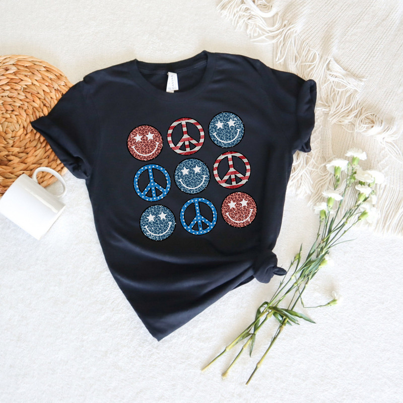Boho USA Smiley Face Shirt, American smile face peace symbol tee, 4th of July shirt, Patriotic Shirt, Fourth of July Shirt, America Shirt - 3.jpg