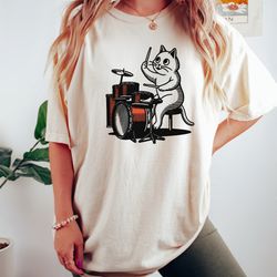 cat playing drums t-shirt, funny drummer shirt gift, drumming shirt cat drummer tee, drum shirts music shirt musician ts