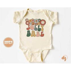 Christmas Baby Onesie - Jolly Babe Christmas Bodysuit - Retro Holiday Natural Onesie 5443
