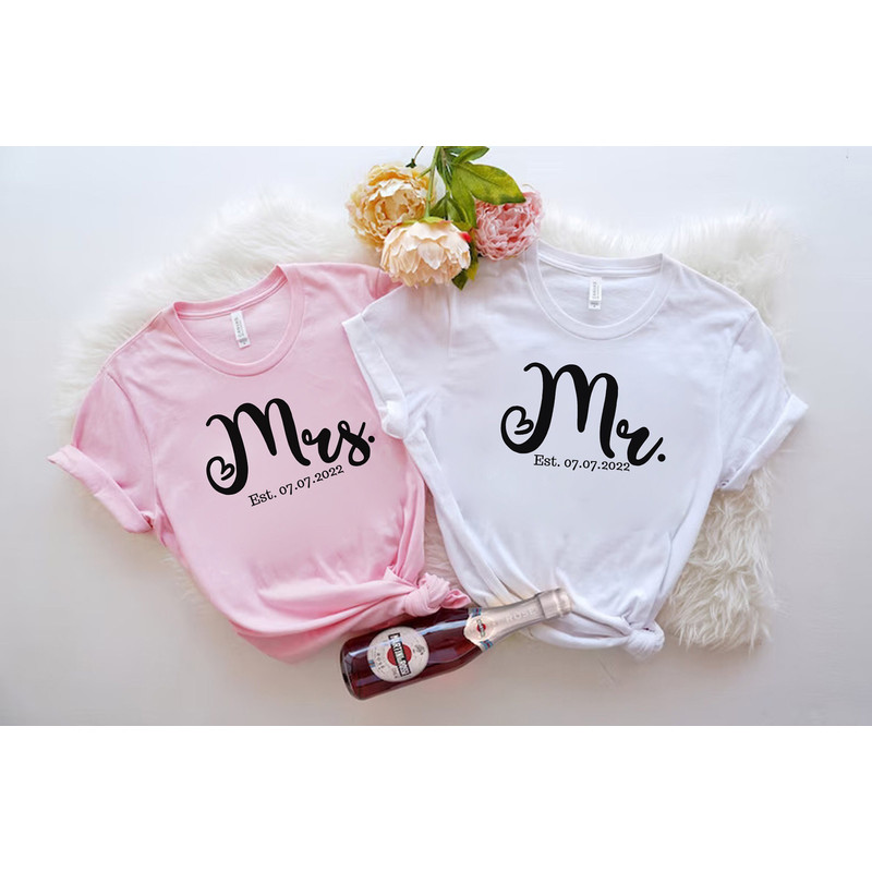 Custom Mr and Mrs Shirt, Personalized Just Married Shirt, Customized Wedding Shirt, Hubby Wifey Shirt, Honeymoon tee, Custom Couples Shirt - 1.jpg
