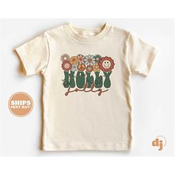 toddler christmas shirt - holly jolly flowers kids christmas shirt - holiday natural infant, toddler & youth tee 5441