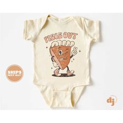 thanksgiving baby onesie - piece out pumpkin pie bodysuit - retro fall natural onesie 5451