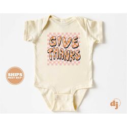 Thanksgiving Baby Onesie - Give Thanks Fall Bodysuit - Retro Fall Natural Onesie 5449