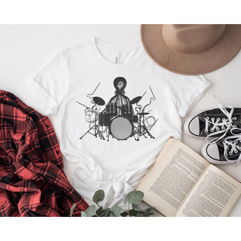 Octopus Playing Drums T-Shirt, Funny Drummer Shirt Gift, Drumming Shirt Octopus Drummer Tee, Drum Shirts Music Shirt Musician Tshirt - 2.jpg
