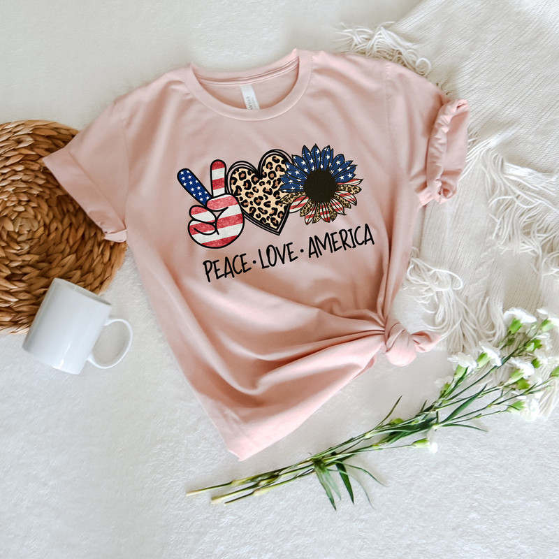 Peace Love America Shirt, America Sunflower Shirt, USA Flag Flower Shirt, Gift For American, 4th Of July Flag Graphic tee, Freedom Shirt - 2.jpg