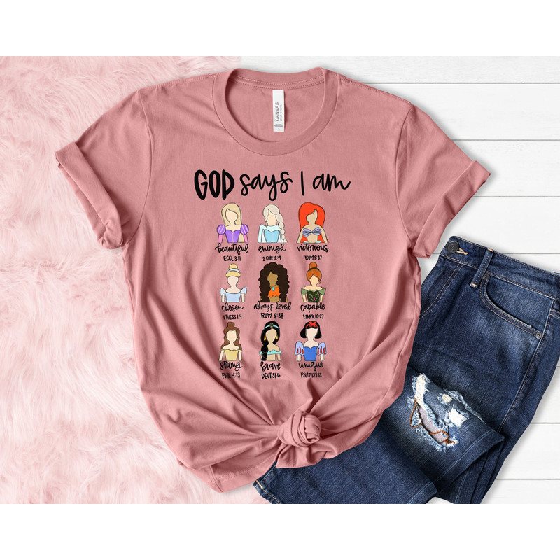Princess Shirt, God says I am Shirt, Disney Princess Group Shirt, Girls Kids Shirt, Anna, Ariel, Belle, Cinderella, Elsa, Jasmine Shirt - 2.jpg