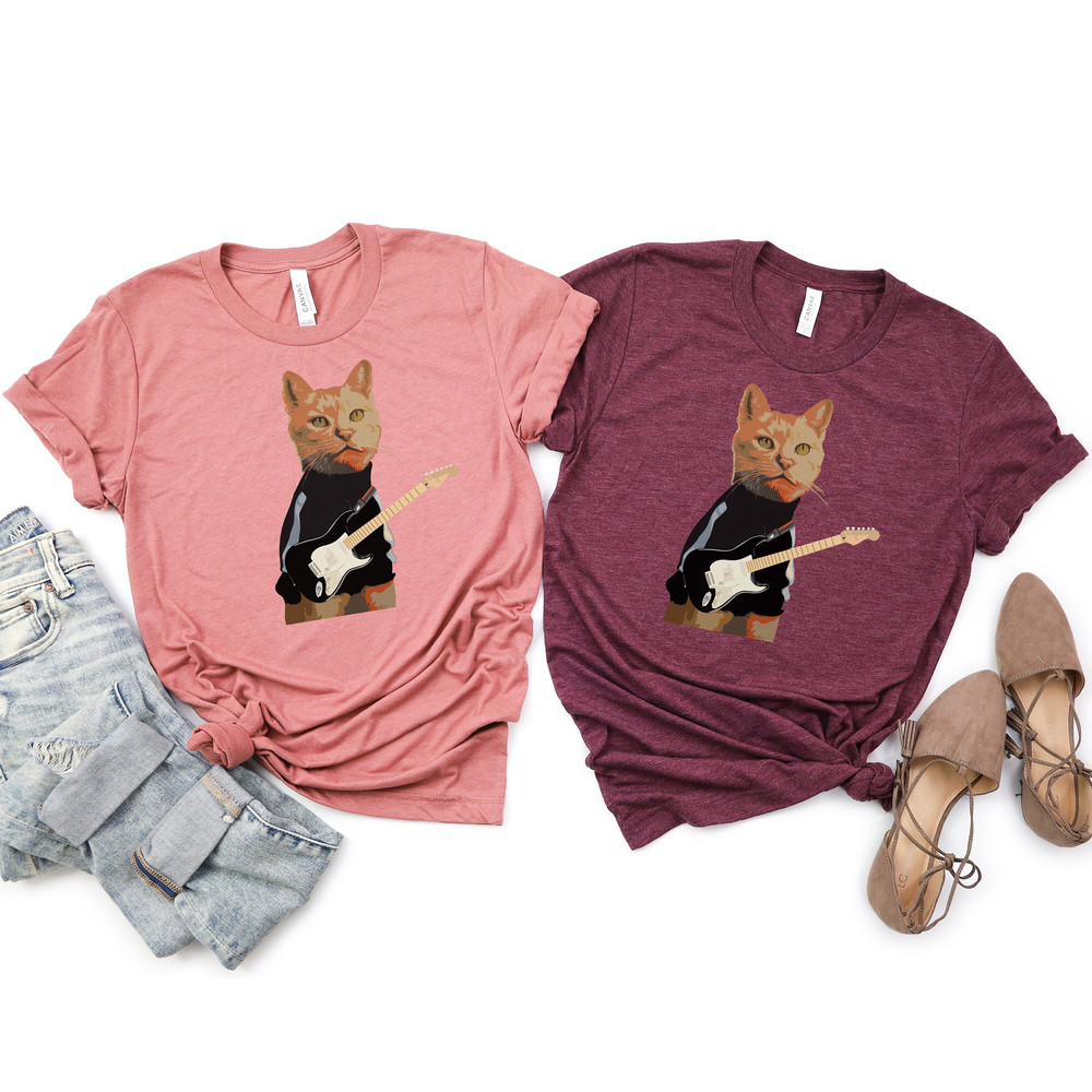 Rockstar Cat Shirt Funny Animal T-shirt Meow Guitarist Tshirts Retro Rock Metal Short Sleeve Guitar Lover Tee Gift Idea Rocker Cat - 1.jpg