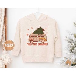 toddler christmas shirt - tis the season flower van kids christmas sweatshirt - holiday natural infant, toddler & youth