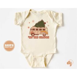 christmas baby onesie - tis the season flower van christmas bodysuit - retro holiday natural onesie 5435