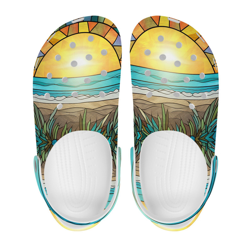 Clogs, Crocs, Womens Crocs, Beach Sunrise Stain Glass.jpg