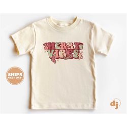 toddler christmas shirt - merry vibes kids christmas shirt - holiday natural infant, toddler & youth tee 5434