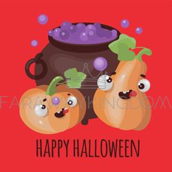 PUMPKIN AND CAULDRON Halloween Cartoon Vector Illustration