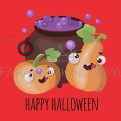 pumpkin and cauldron halloween cartoon vector illustration