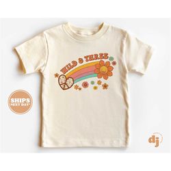 3rd birthday toddler shirt - wild & three kids birthday shirt - third birthday natural toddler tee 5397