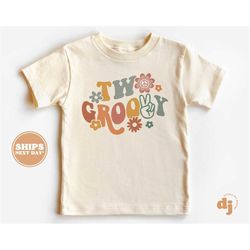 2nd birthday girl toddler shirt - two groovy kids birthday shirt - second birthday natural toddler tee 5393