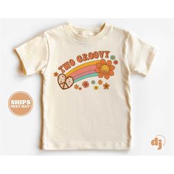 2nd birthday girl toddler shirt - rainbow two groovy kids birthday shirt - second birthday natural toddler tee 5394