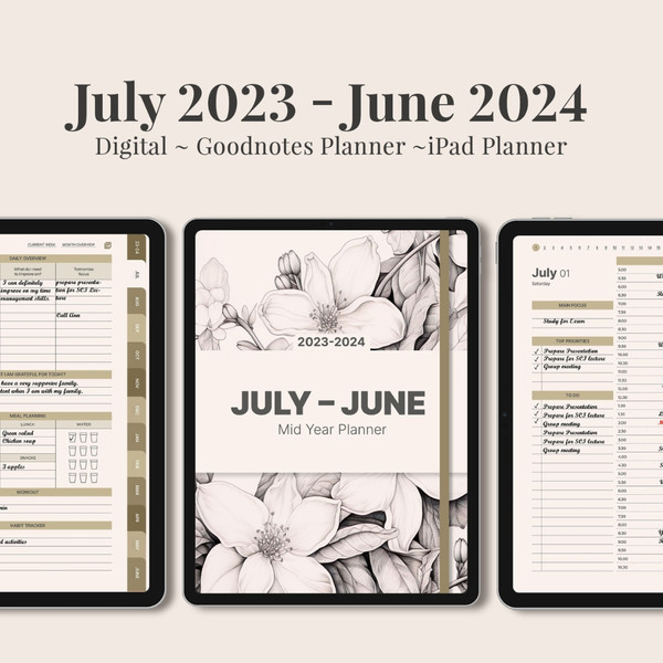 Mid Year Digital Planner for Goodnotes, July 2023 - June 2024, Daily, Weekly, and Monthly Planner, Minimalist Academic (2).jpg