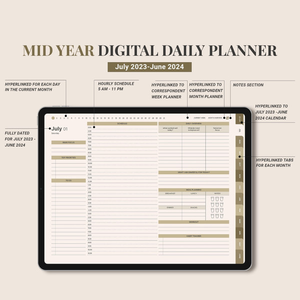 Mid Year Digital Planner for Goodnotes, July 2023 - June 2024, Daily, Weekly, and Monthly Planner, Minimalist Academic (5).jpg