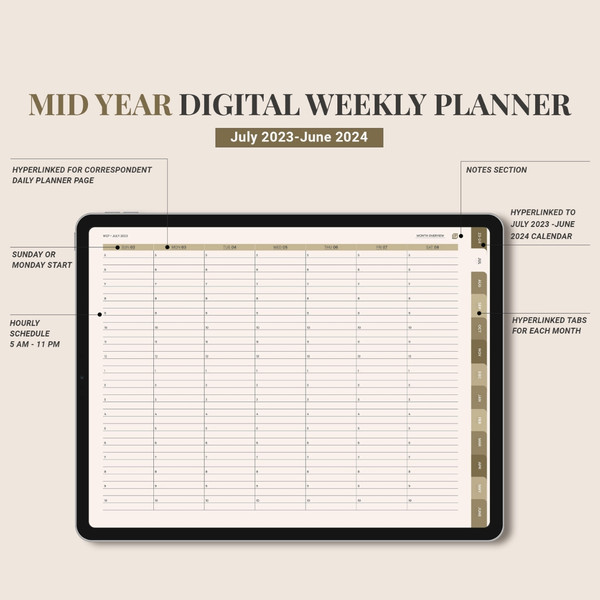 Mid Year Digital Planner for Goodnotes, July 2023 - June 2024, Daily, Weekly, and Monthly Planner, Minimalist Academic (6).jpg