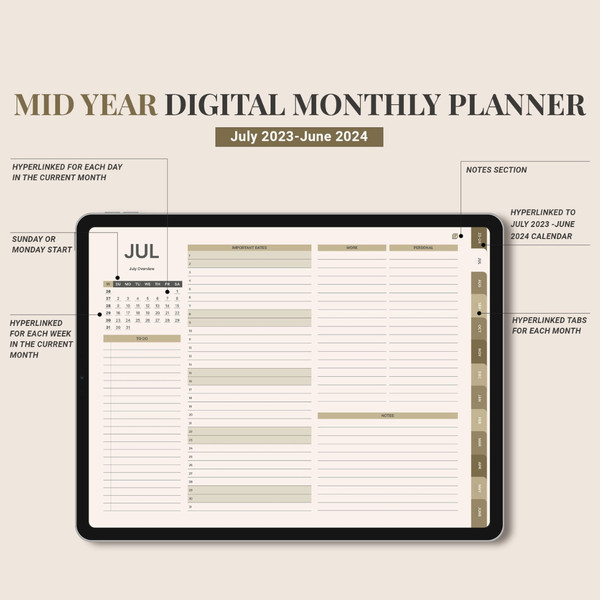 Mid Year Digital Planner for Goodnotes, July 2023 - June 2024, Daily, Weekly, and Monthly Planner, Minimalist Academic (7).jpg