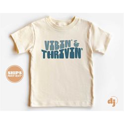 toddler t-shirt - vibin and thrivin' blue kids retro tshirt - retro natural infant, toddler & youth tee 5365