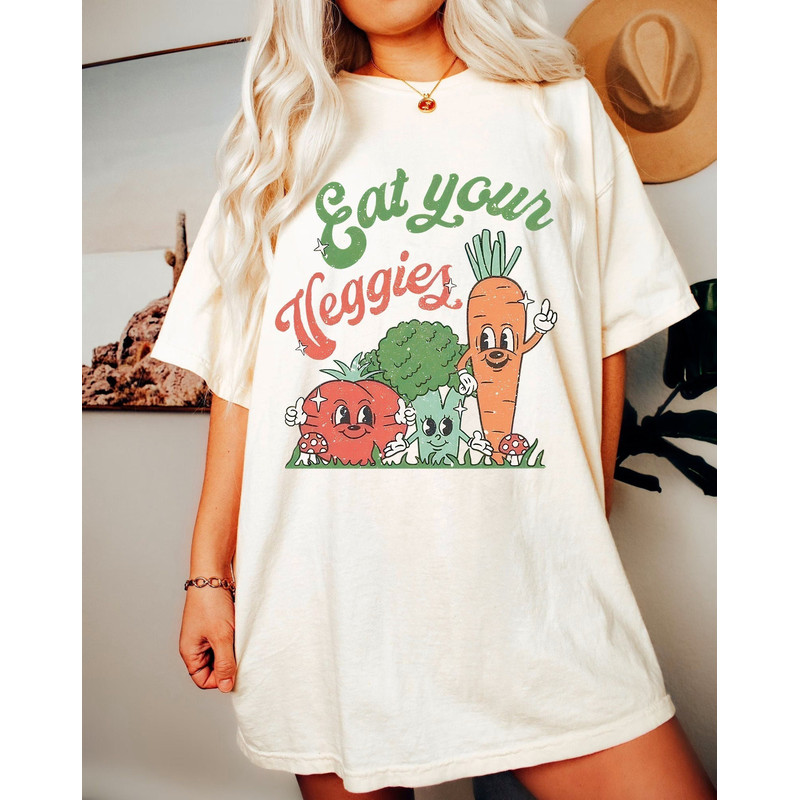 Eat Your Veggies Shirt -graphic tees,vegan gift,vegan gifts for her,eat your veggies retro graphic,vegan shirt,eat your veggies fabric - 1.jpg