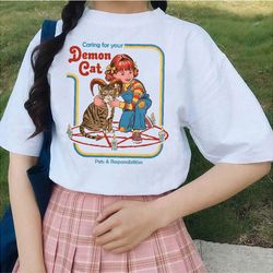 caring for your demon cat shirt -vintage t shirt,vintage crewneck,retro shirt,retro tshirt,aesthetic shirt,cat shirt,cat