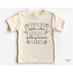 toddler thanksgiving shirt - pumpkins apples hayride leaves flannel kids thanksgiving shirt - fall natural infant, toddl