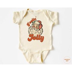 Christmas Baby Onesie - Feelin Jolly Christmas Bodysuit - Retro Holiday Natural Onesie 5326