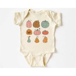 thanksgiving baby onesie - pumpkins jack o lantern fall bodysuit - retro fall natural onesie 5307