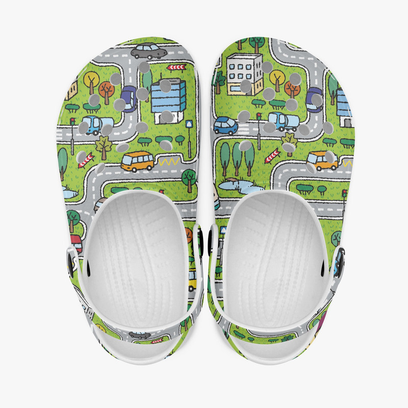 Funny Car Shoes, Green Clogs Crocs, Children's Car Road Shoes Slip-On, Nursery Slippers, Slip-On Garden Shoes.jpg