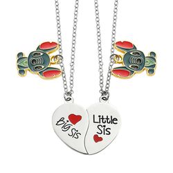 Disney Stitch Charms Necklace 2pcs Big Sis Little Sis Heart Stainless Steel Pendant Necklace