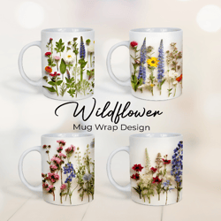Wildflower Mug Wrap - Coffee Mug Sublimation - 4 Variations - Floral Summer Mug Sublimation PNG - Wild flower Mug PNG