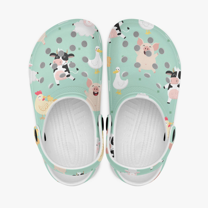 Funny kids clogs shoes, farming farmer farm shoes, peasant shoes sandals, printed summer shoes.jpg