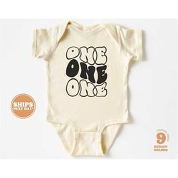 1st birthday onesie - one one one gender neutral 1st birthday bodysuit - wavy letters first birthday onesie & tee 5200-c